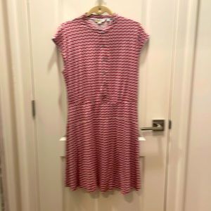 Boden Pink Red Pink Navy Sky Blue Print Short Sleeve Dress Womans Size 10R